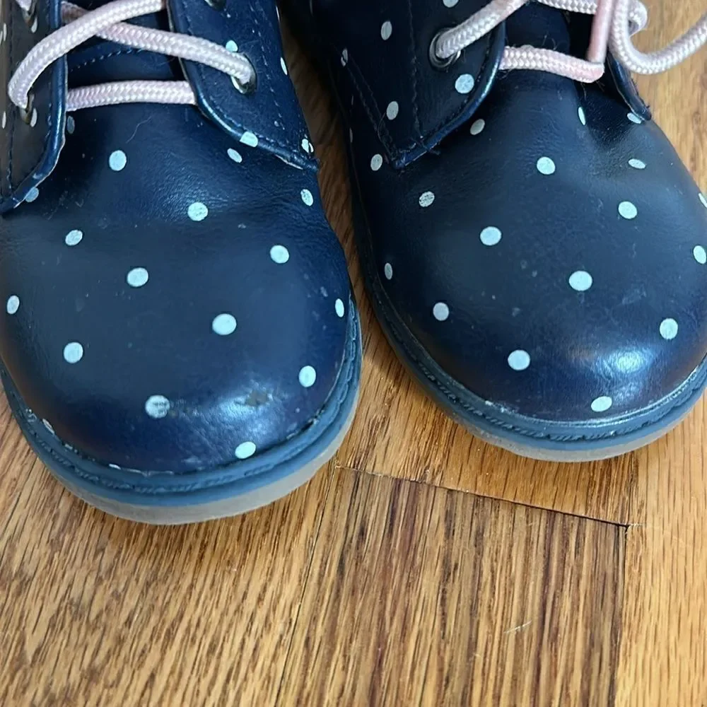 Old Navy Navy Blue Polka Dot Lace Up Utility Boots Girls size Toddler 10
